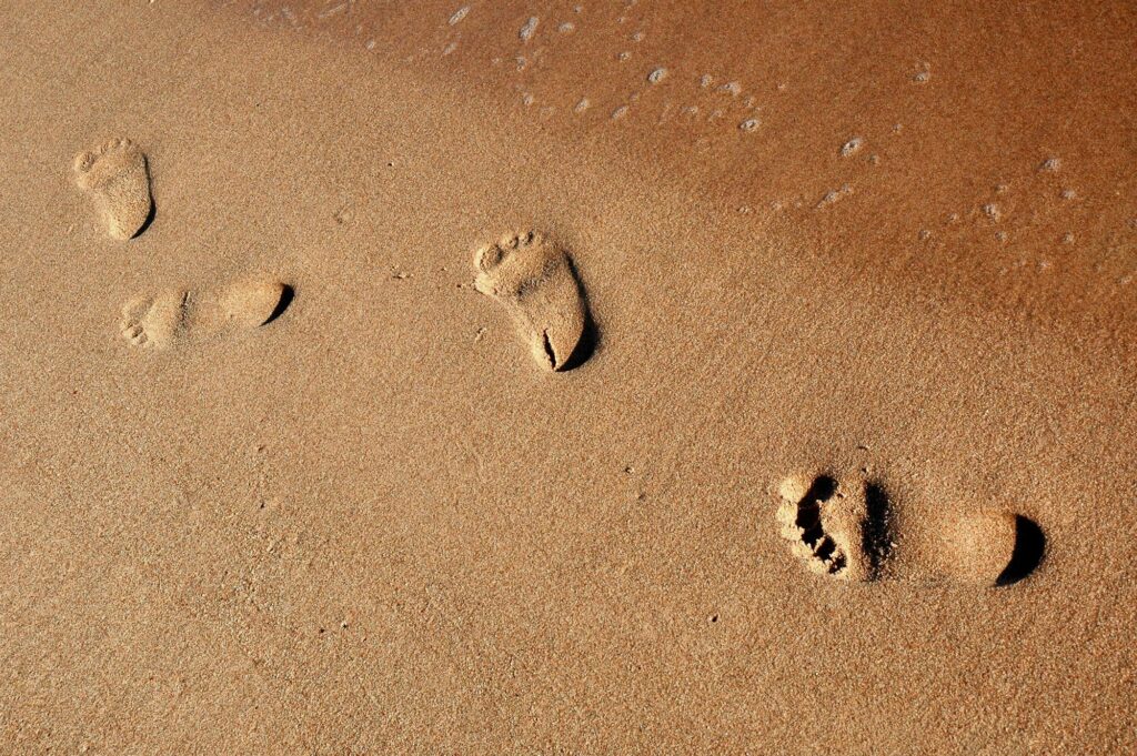 feet sand water footprints